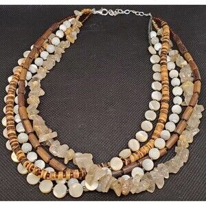 Silpada Sterling Mother of Pearl, Quartz, Wood Bead Multi Strand Necklace #N1507